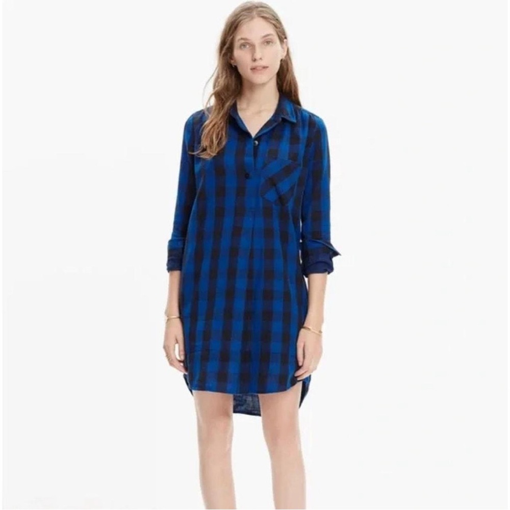 Madewell Blue and Black Plaid Shirt Dress XS